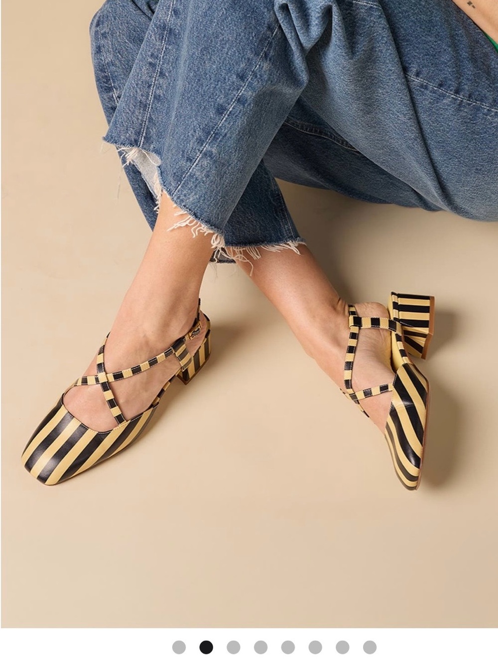 Yellow and Black Striped Crisscross Block Heel Pumps